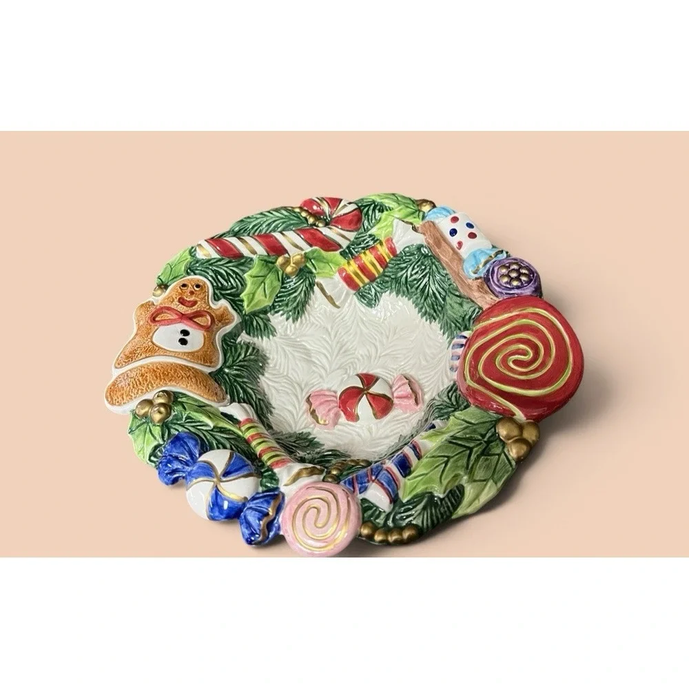 Fitz & Floyd 1996 Gingerbread‎ Candy Bowl Dish Christmas Holiday Season Decor